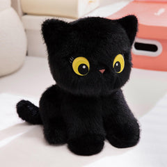 PEACH CAT black cat stuffed animal face, cuddly companion for kids.