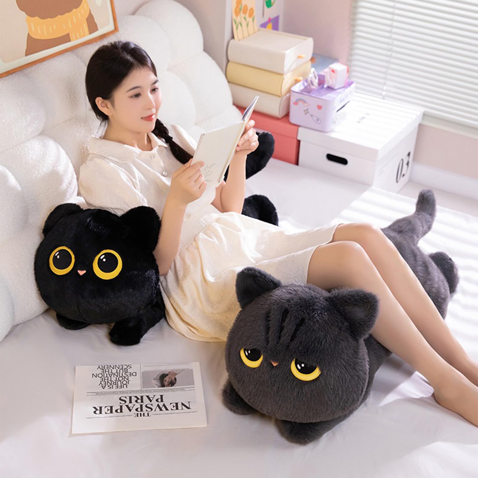 PEACH CAT plush pillow ideal for reading and TV time