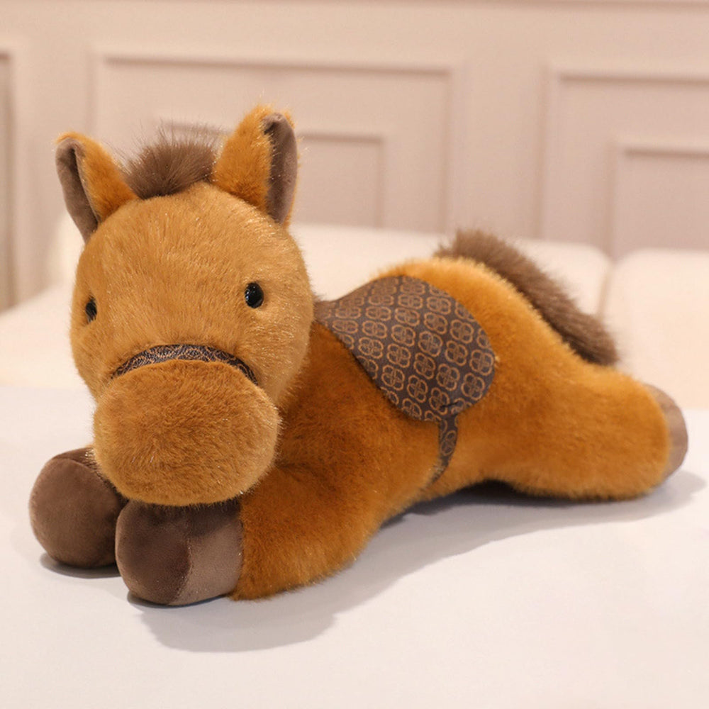 PEACH CAT horse stuffed animal full view, cuddly companion for kids and adults.
