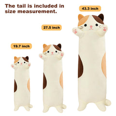 PEACH CAT long cat pillow beige 27.5 inches ideal for lounging while reading.