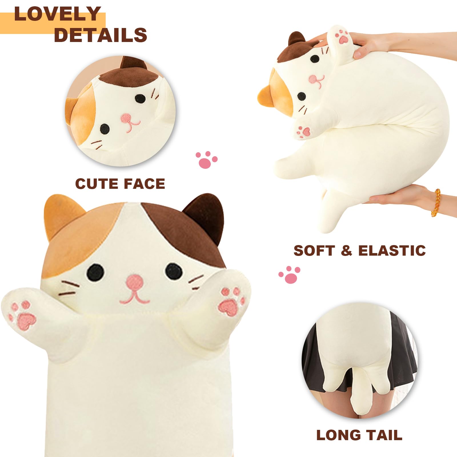PEACH CAT long cat pillow beige 35.4 inches soft plush for comfy naps.