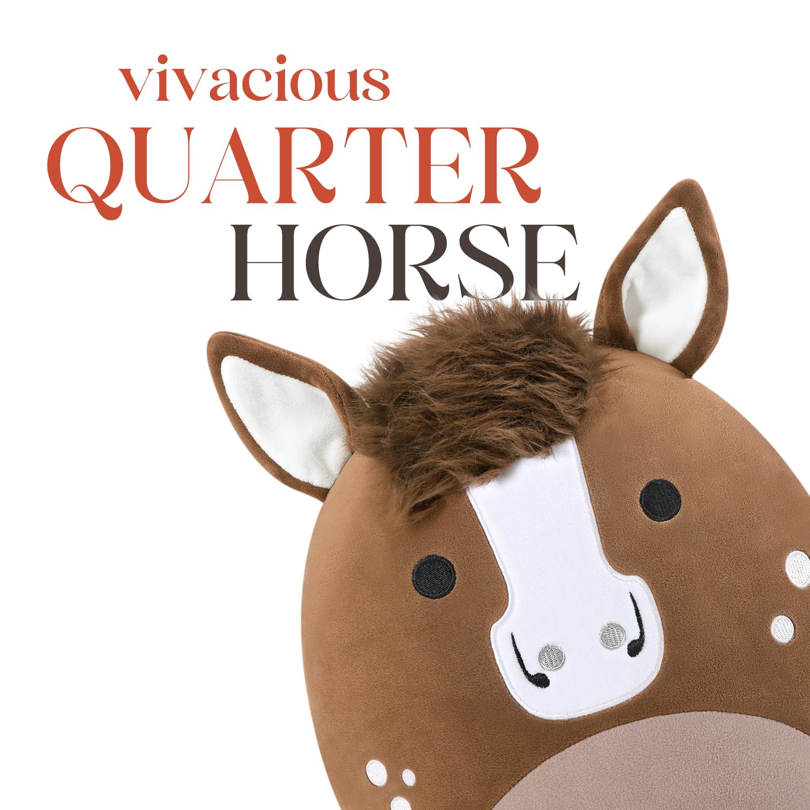Peach Cat Quarter Horse plush, fluffy hair close-up, inviting soft touch.