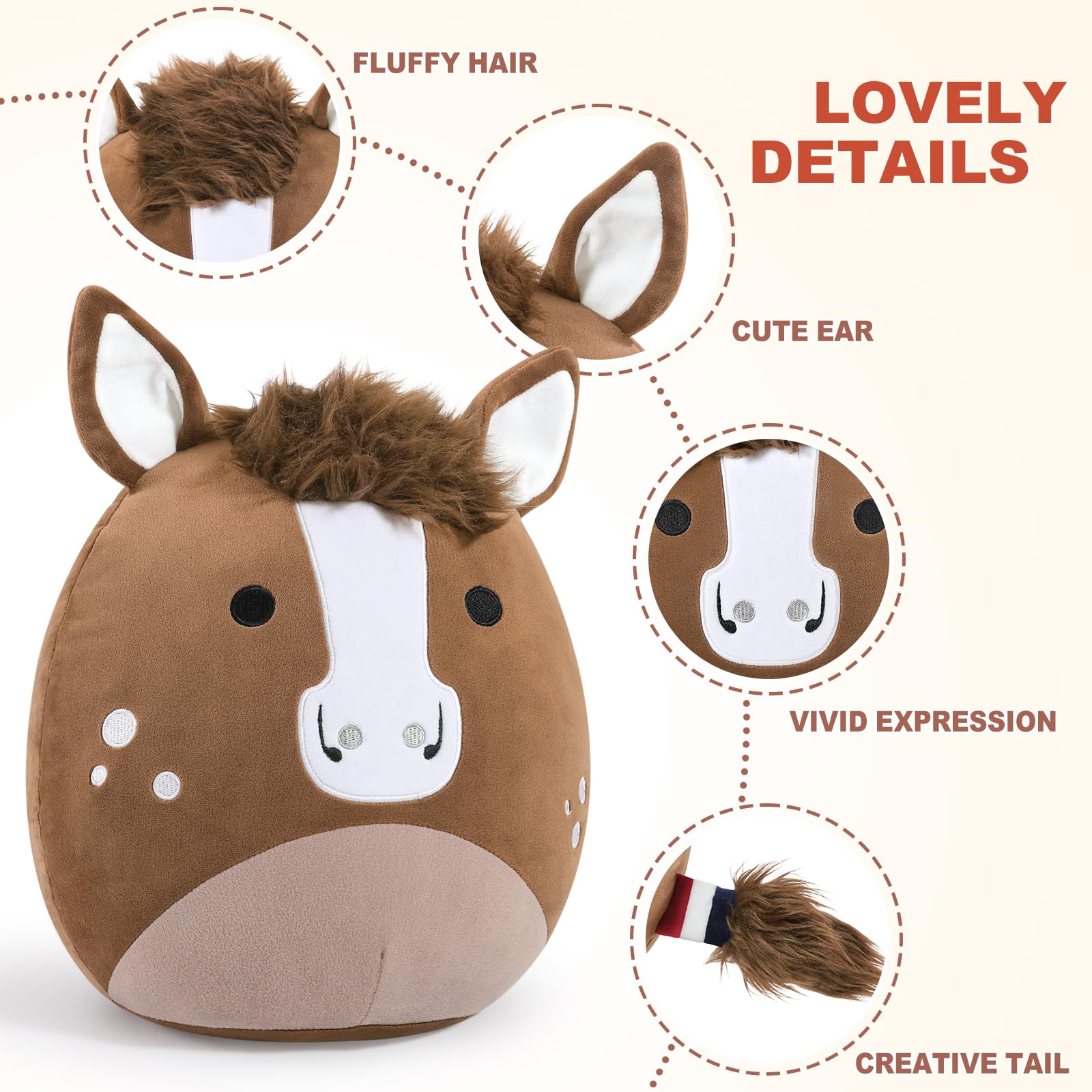 Peach Cat Quarter Horse plush tail detail adds charm to shelves.