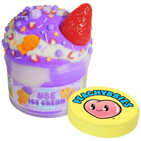 Peachybbies Ube Ice Cream Cloud Slime jar ready for creamy squish and sensory play