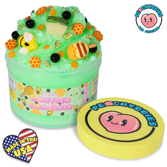 Close-up of Honeydew Boba Slush beads and glitter for ASMR