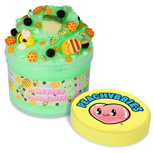 Peachybbies Honeydew Boba Slush Slime jar front for sensory play