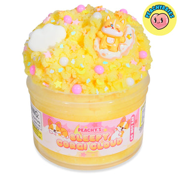 Peachybbies Sleepy Corgi Cloud slime ready for slime party favors.