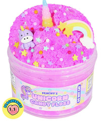 Peachybbies Unicorn Candy Floss slime jar with fluffy texture and sweet scent