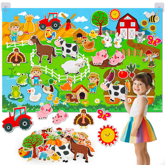 Peacurh farm animals felt board on a 43x28 inch surface for imaginative play
