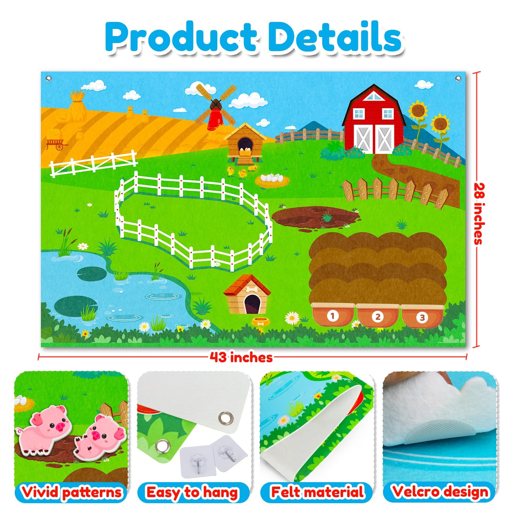 Peacurh tractor and farm animals felt pieces for role-play