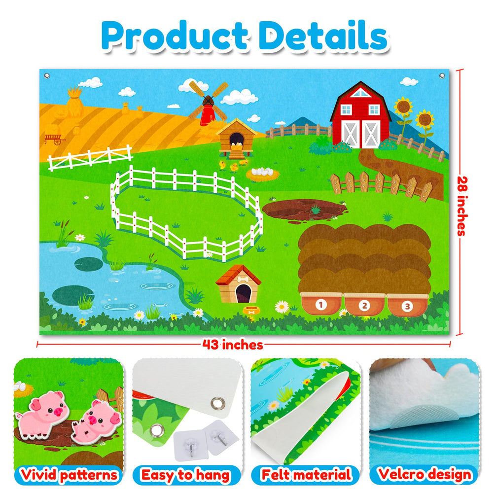 Peacurh tractor and farm animals felt pieces for role-play