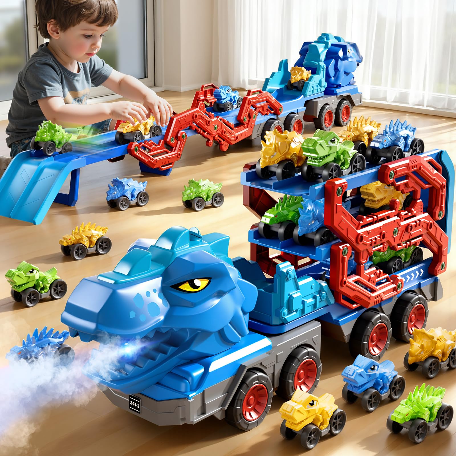PEADUCK 10-in-1 dinosaur car truck for versatile indoor and outdoor play.