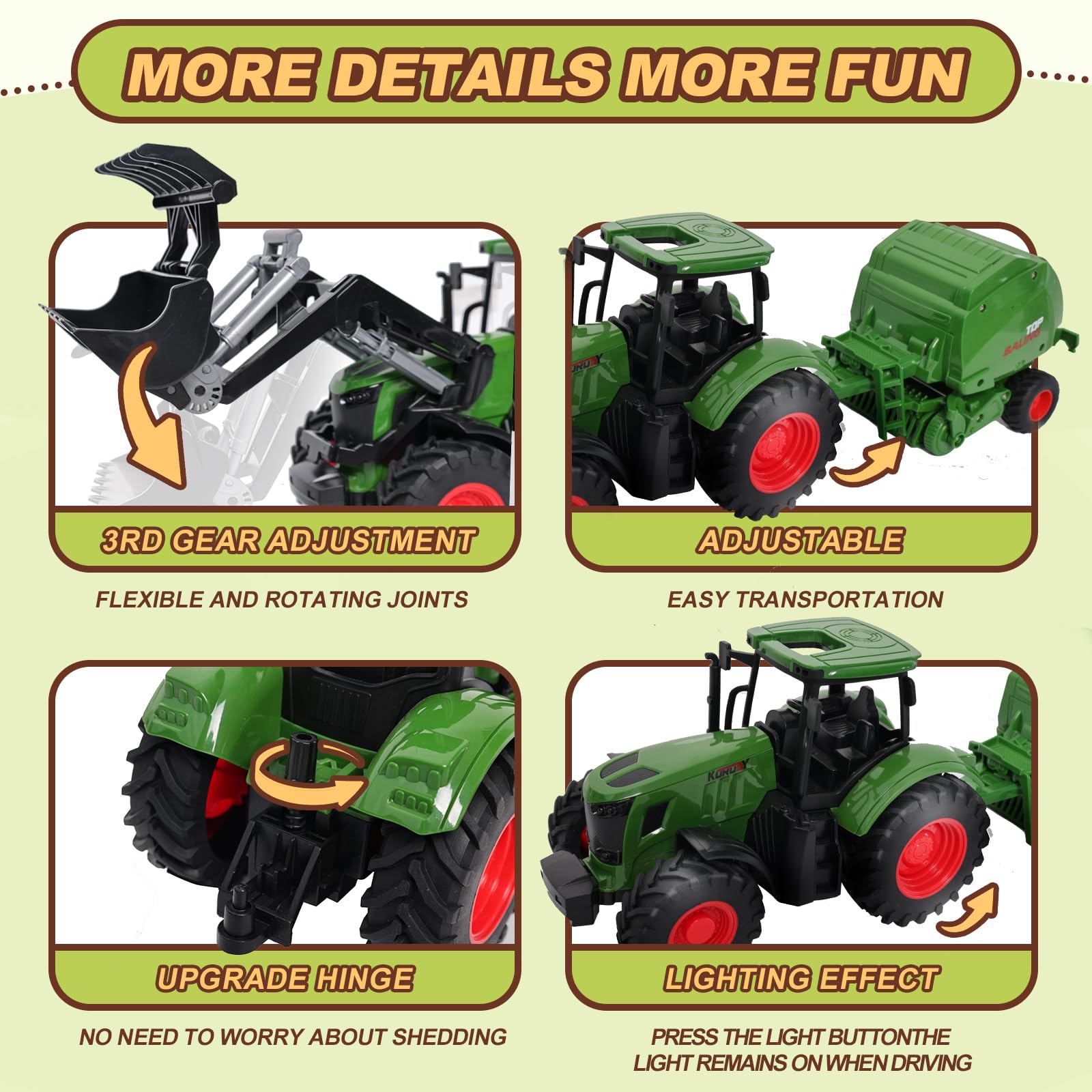 Peagprav Farm Tractor Toy Barn playset enhances role-play and storytelling skills.