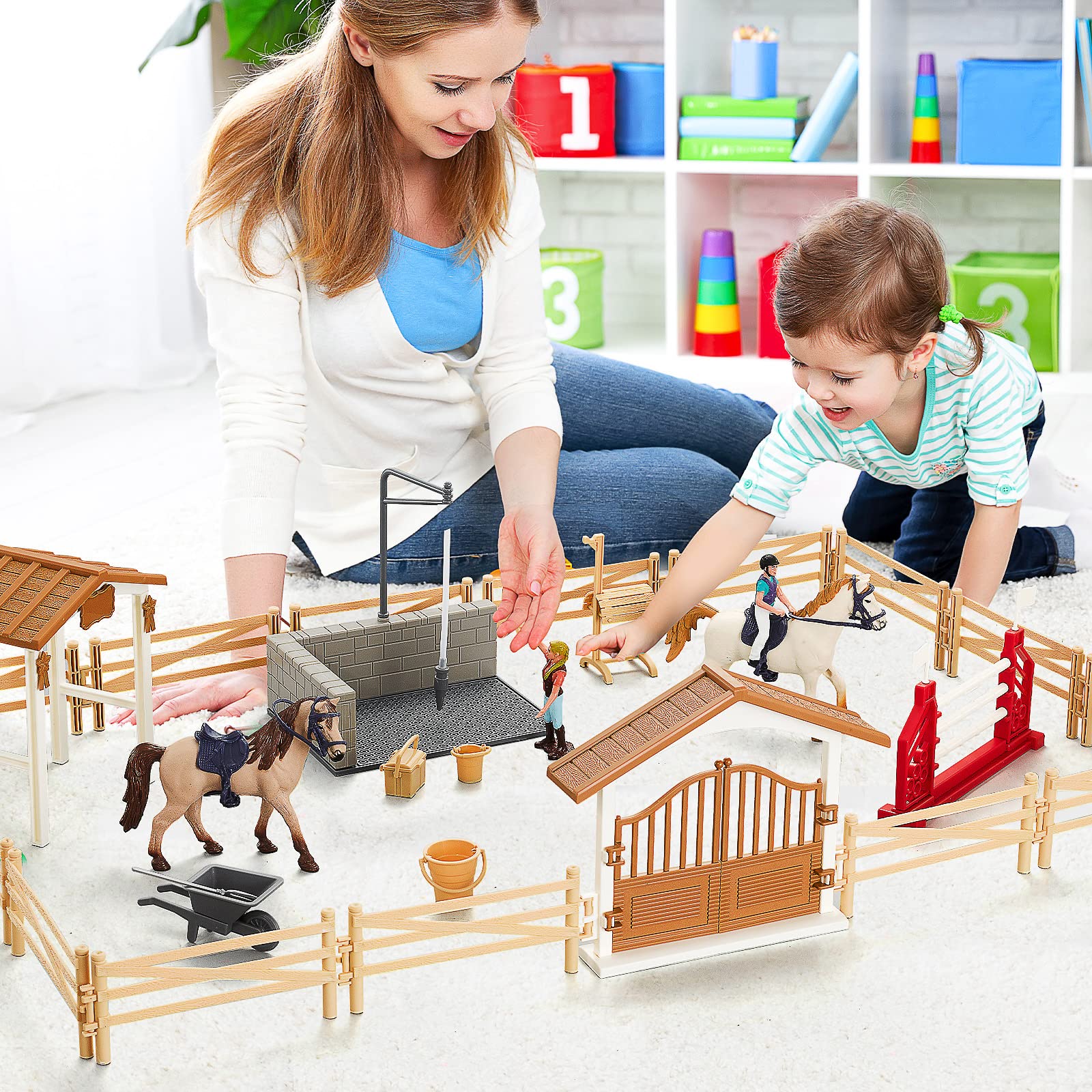 Peagprav horse stable playset accessories help develop fine motor skills through handling small pieces