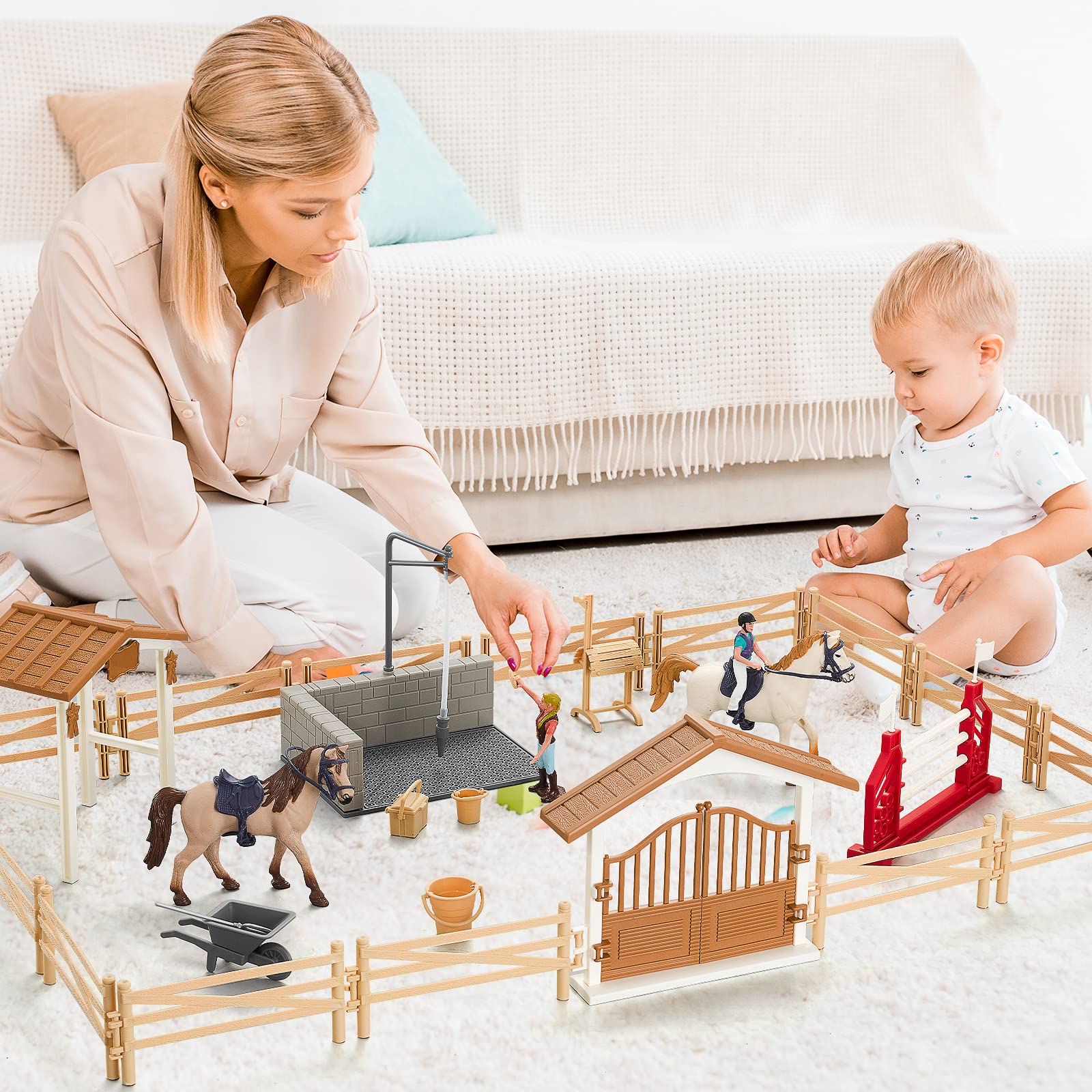 Peagprav horse stable playset horses figures supports cooperative play and role-playing