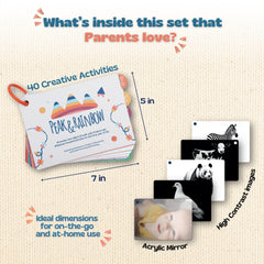 Peak and Rainbow 0-6 month visual-stimulation cards spark attention.