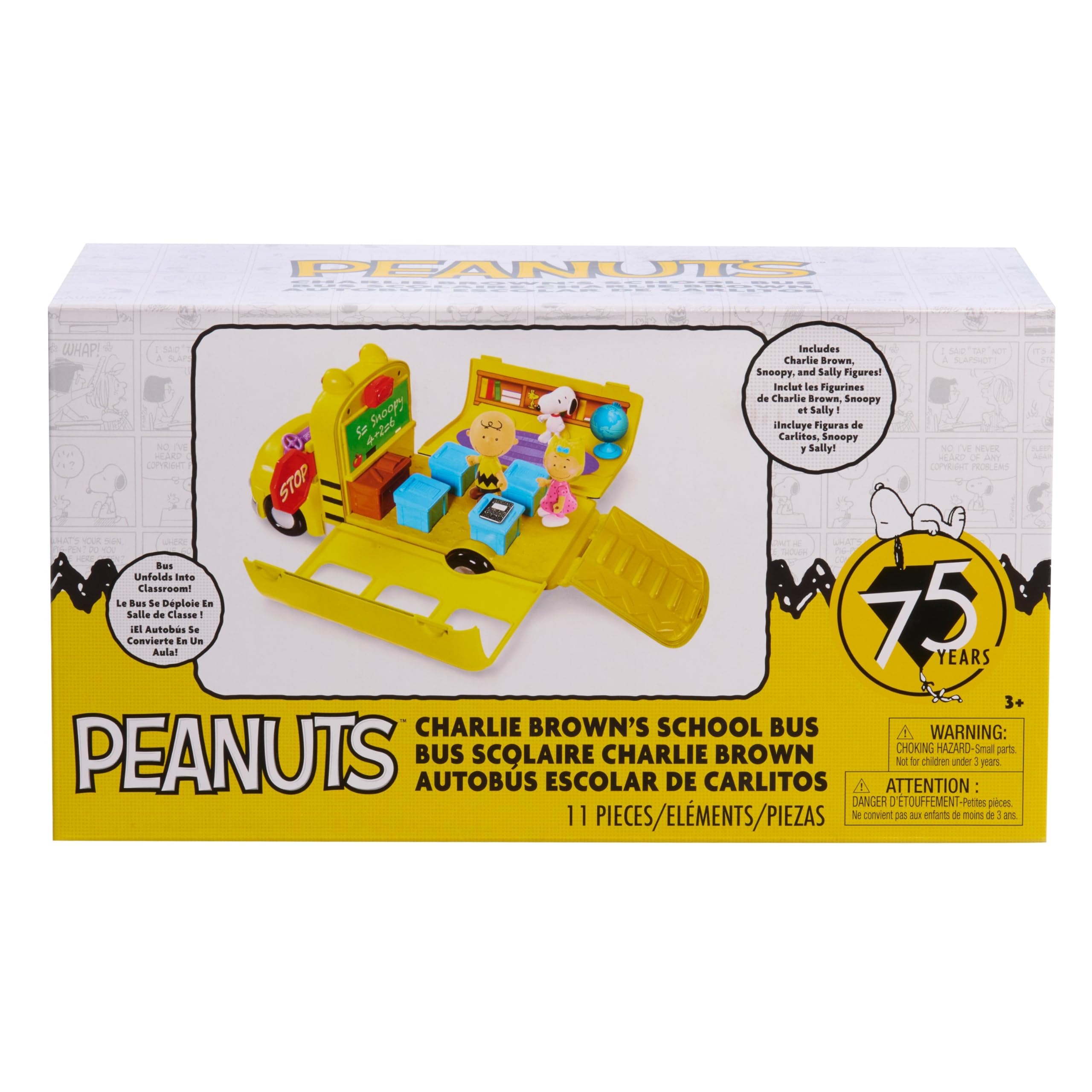 Peanuts Charlie Brown's School Bus packaging and gift-ready display.
