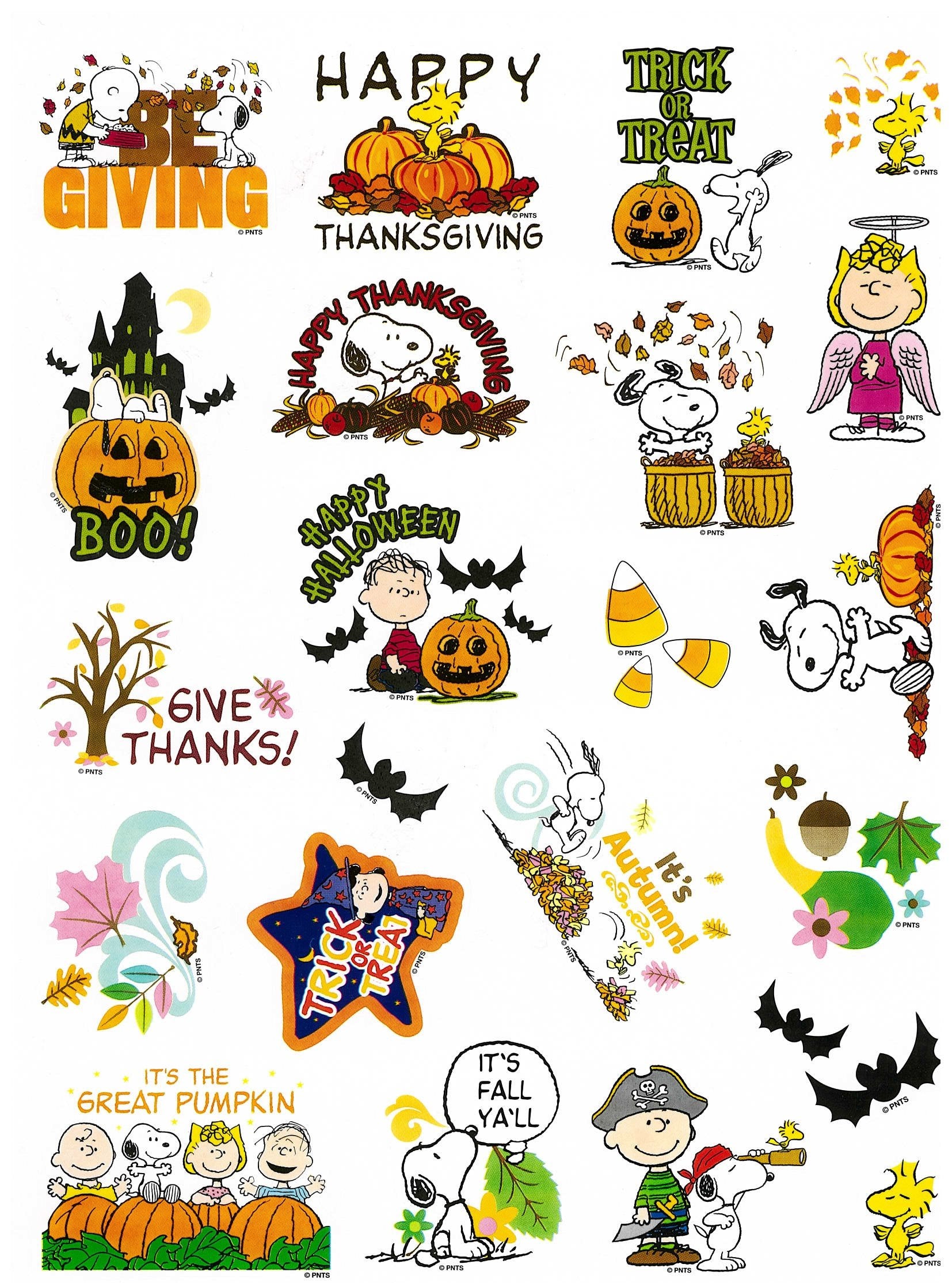 Peanuts Snoopy Charlie Brown Thanksgiving sticker sheet for seasonal memory keeping