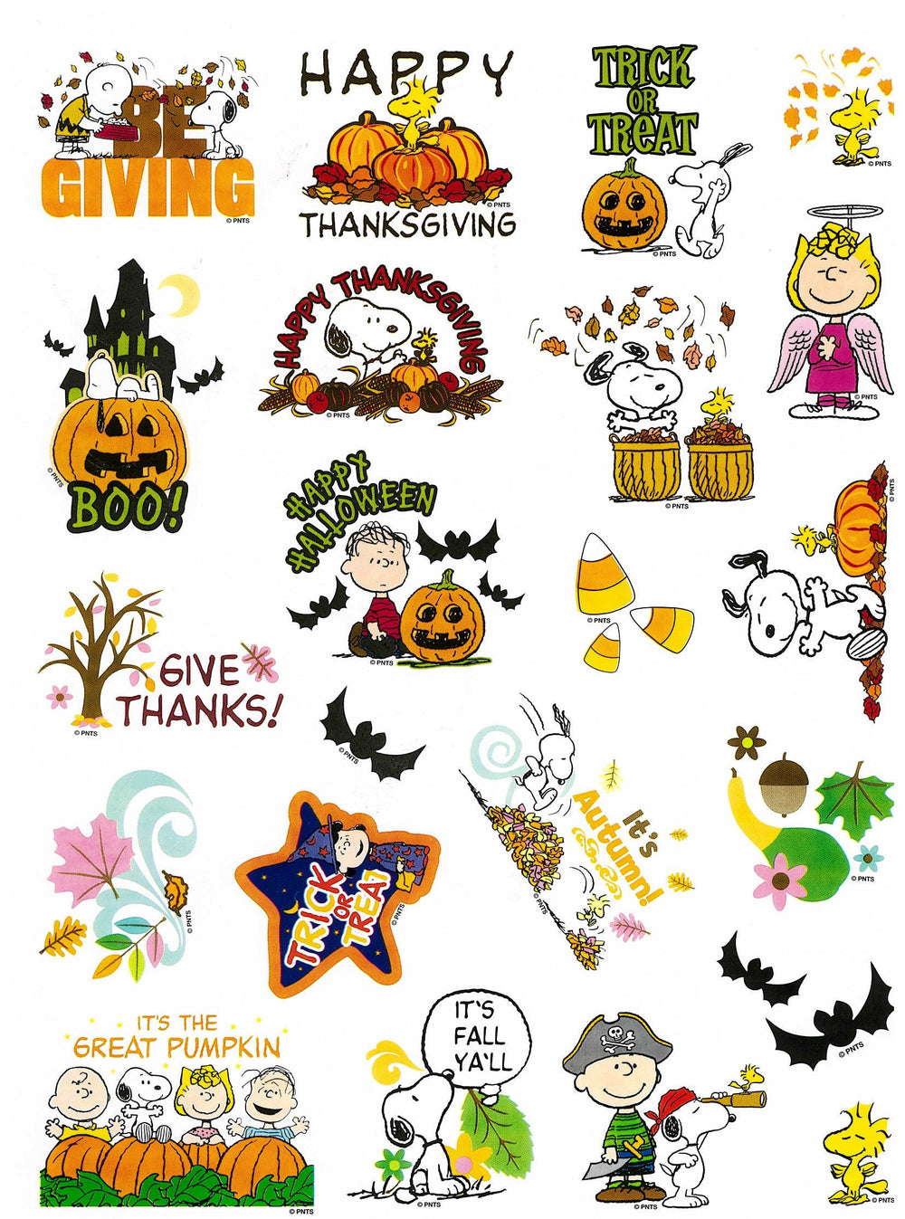 Peanuts Snoopy Charlie Brown Thanksgiving sticker sheet for seasonal memory keeping