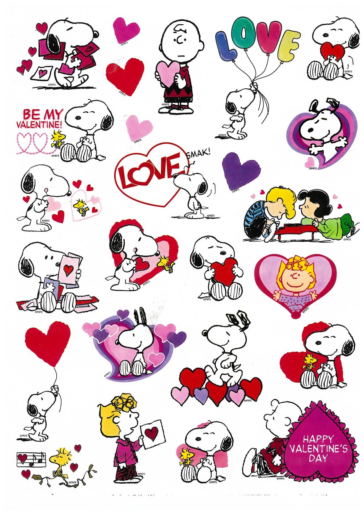 Peanuts Snoopy Valentine stickers offer 25 playful designs for valentines and scrapbooks.