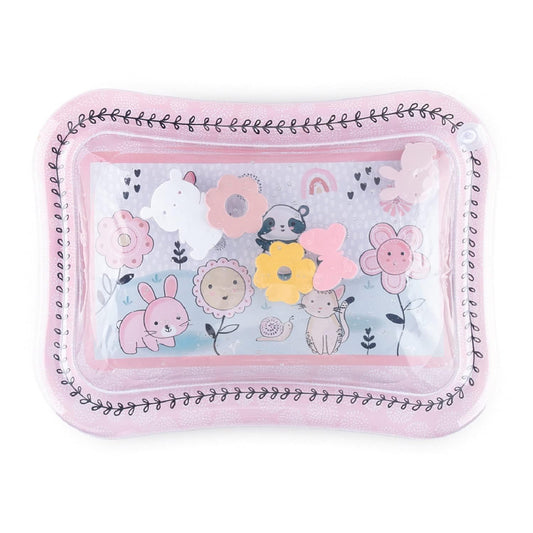 The Peanutshell Happy Garden tummy time water mat engages infants with floating animals for visual tracking.