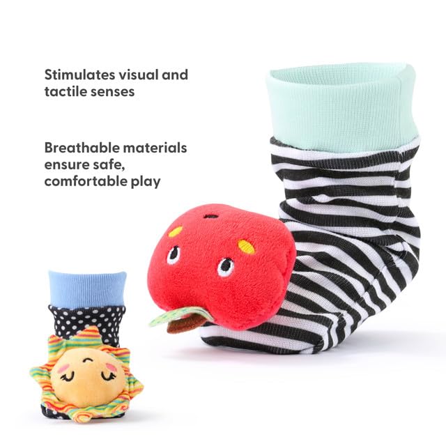 The Peanutshell animal-design rattles invite baby exploration and grabbing.