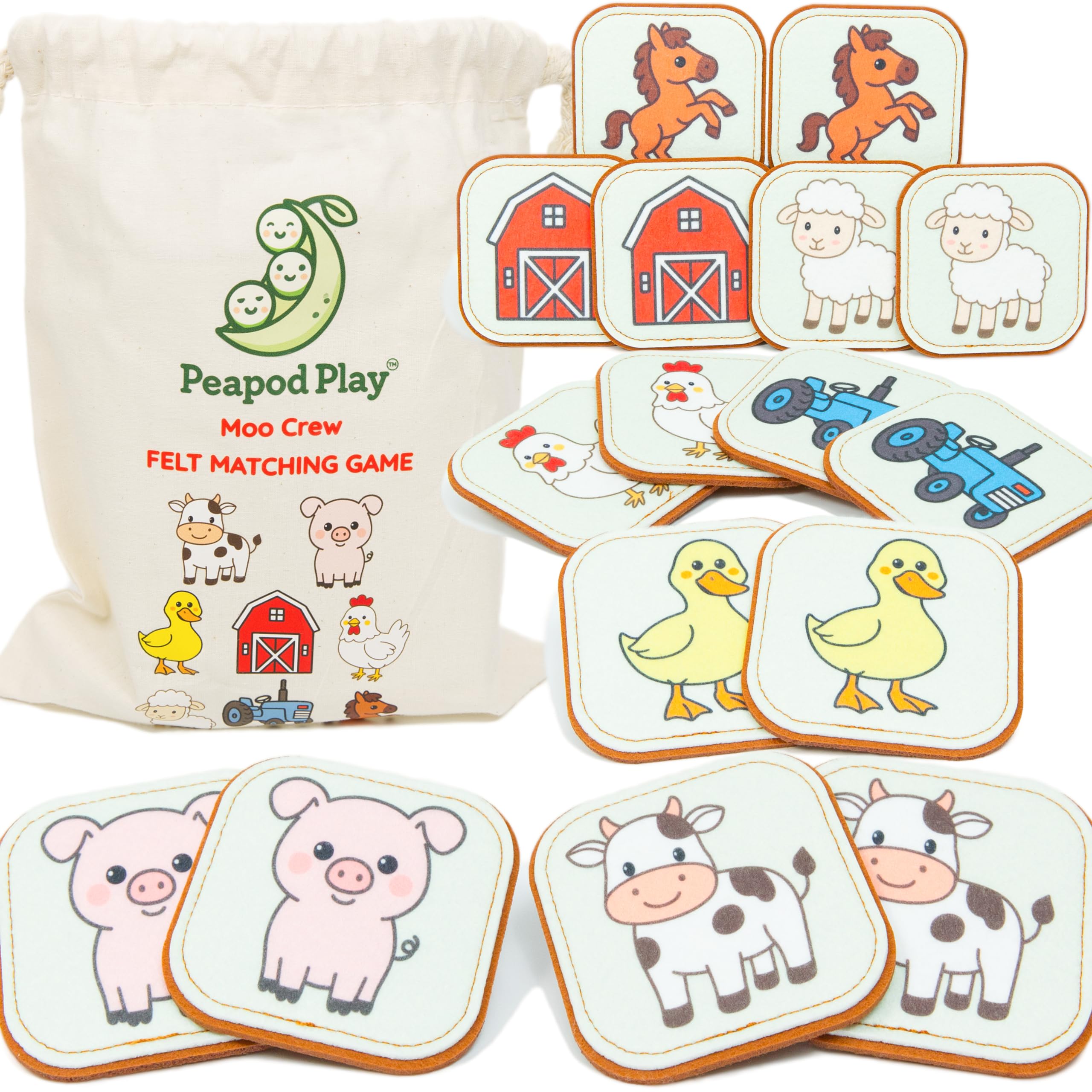 Peapod Play cow card: soft, durable farm memory card for toddlers.