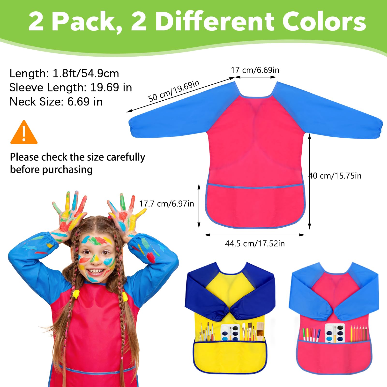 PEASUG 2 Pack Toddler Smock back view shows full-coverage protection