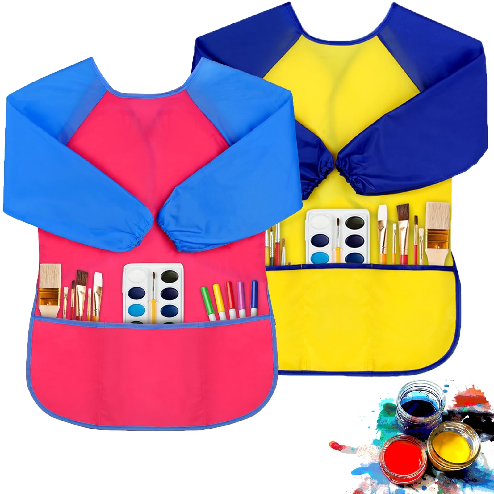 PEASUG 2 Pack Toddler Smock front view protects clothes during art