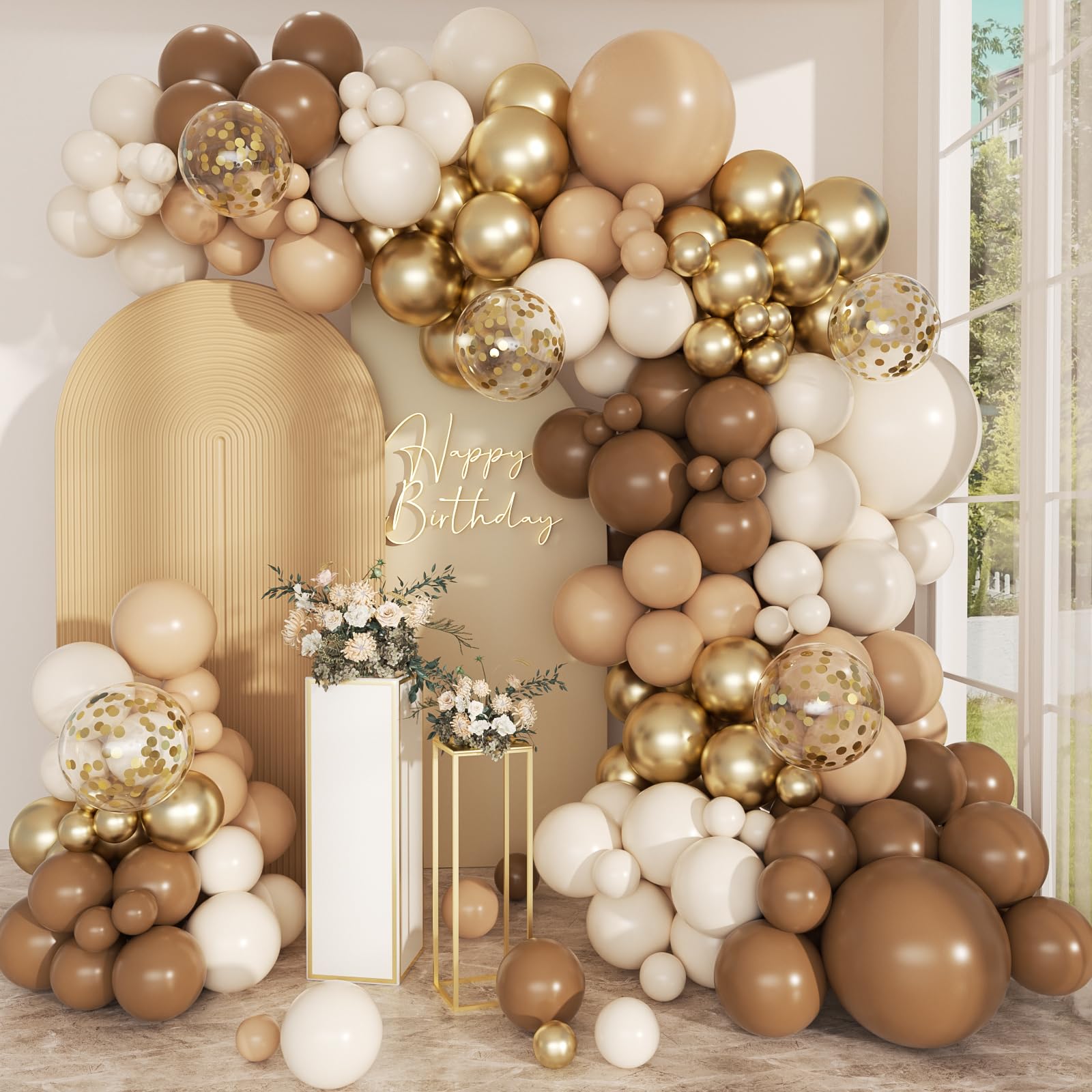 PEASUG brown balloon arch kit creates a chic neutral backdrop for events