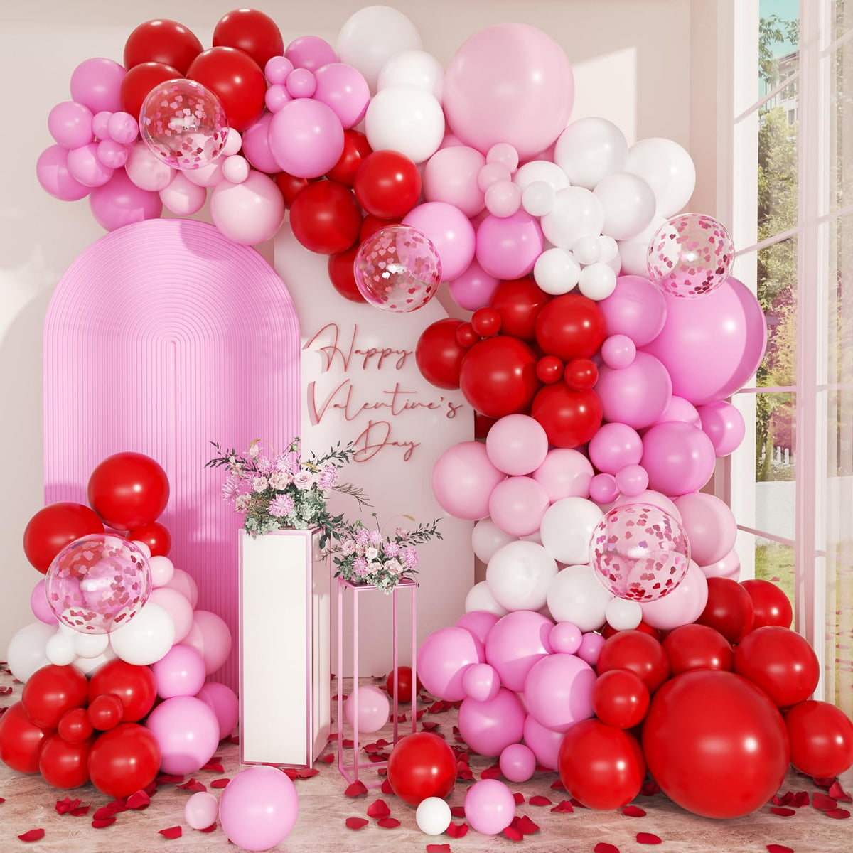 PEASUG Valentines balloon arch kit with 138 balloons for a romantic celebration.