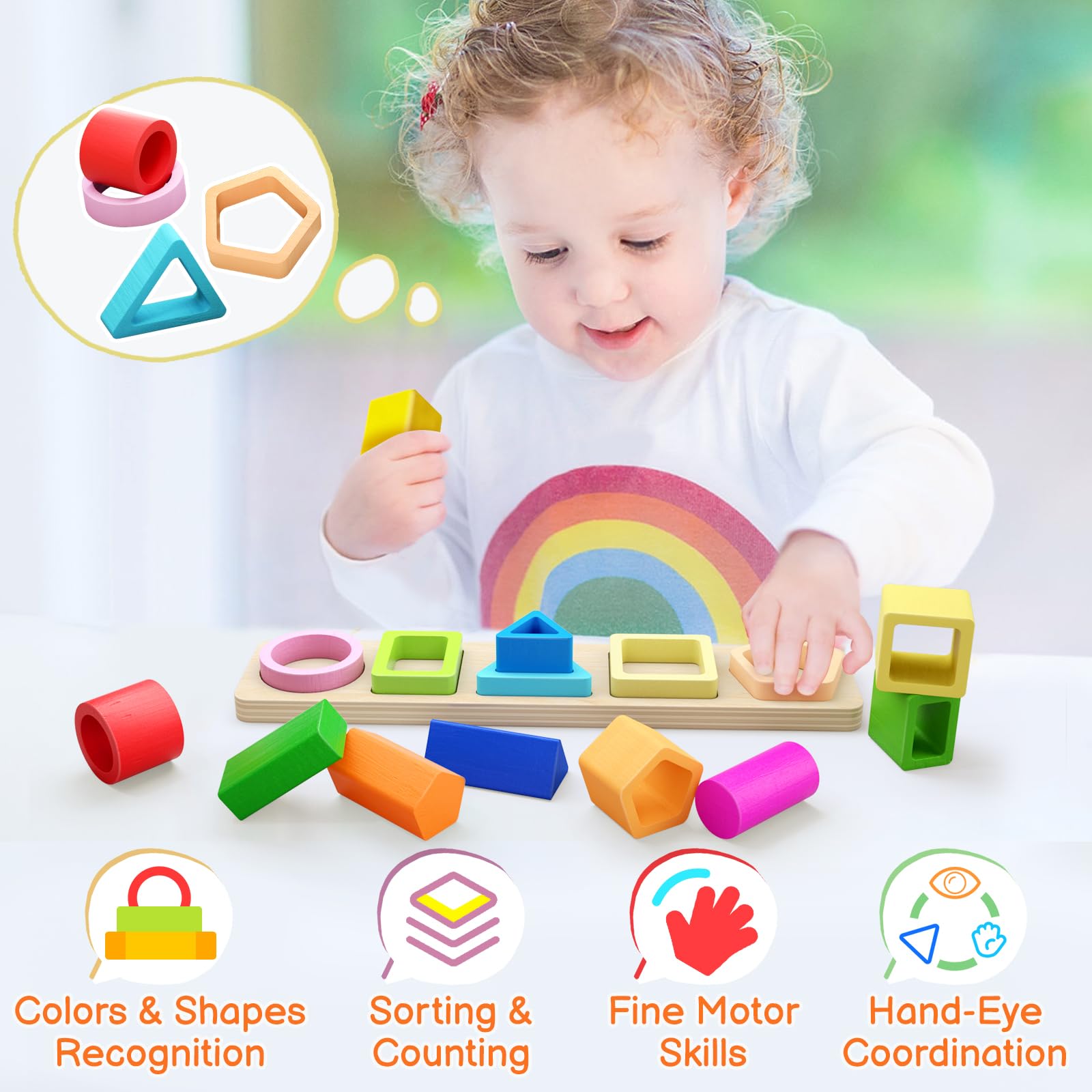 PEBIRA Montessori extended-length blocks fit little hands for easy grip