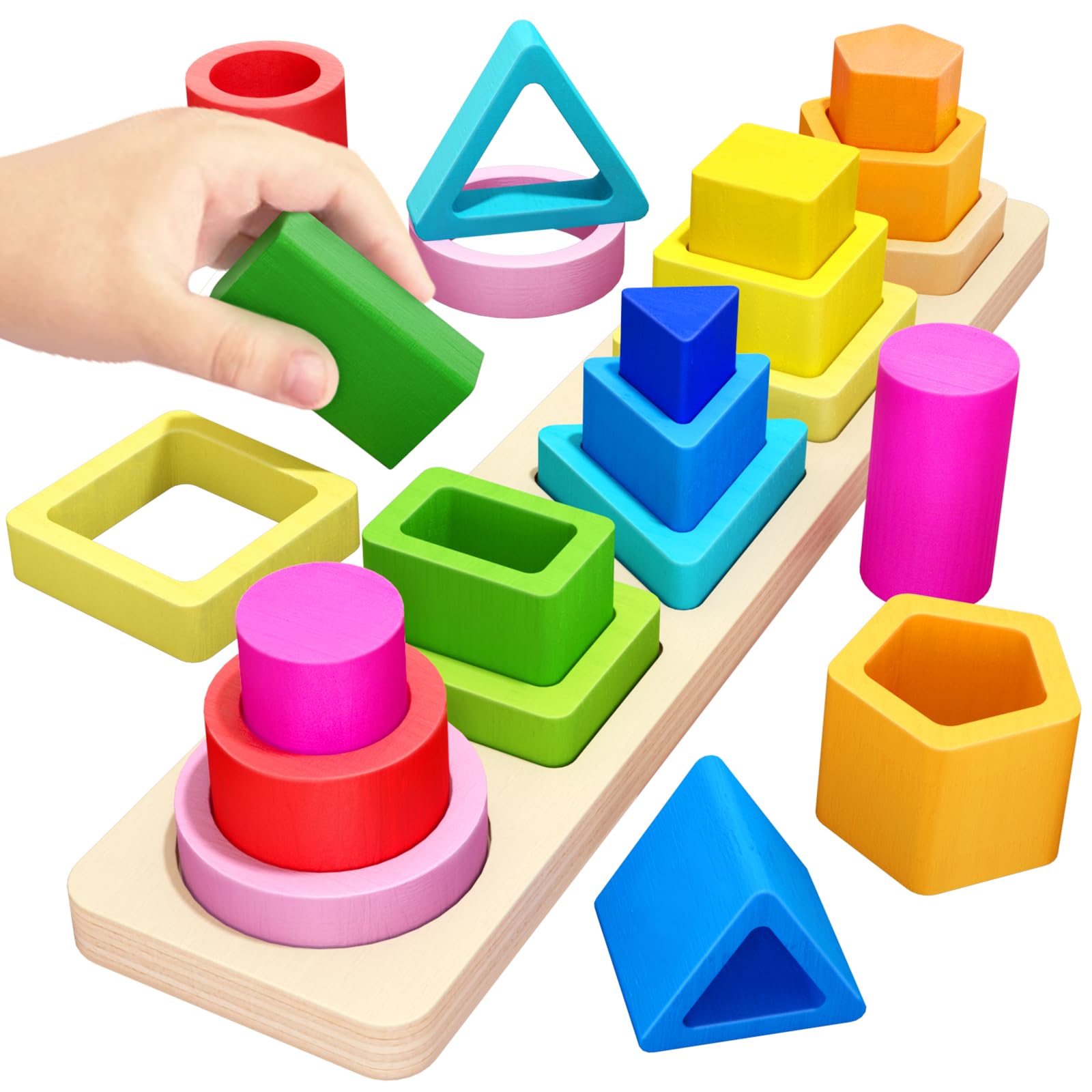 PEBIRA Montessori peg-free stacking blocks for safe, engaging toddler play