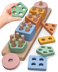 PEBIRA Montessori wooden shape sorter main image enhances early shape and color learning