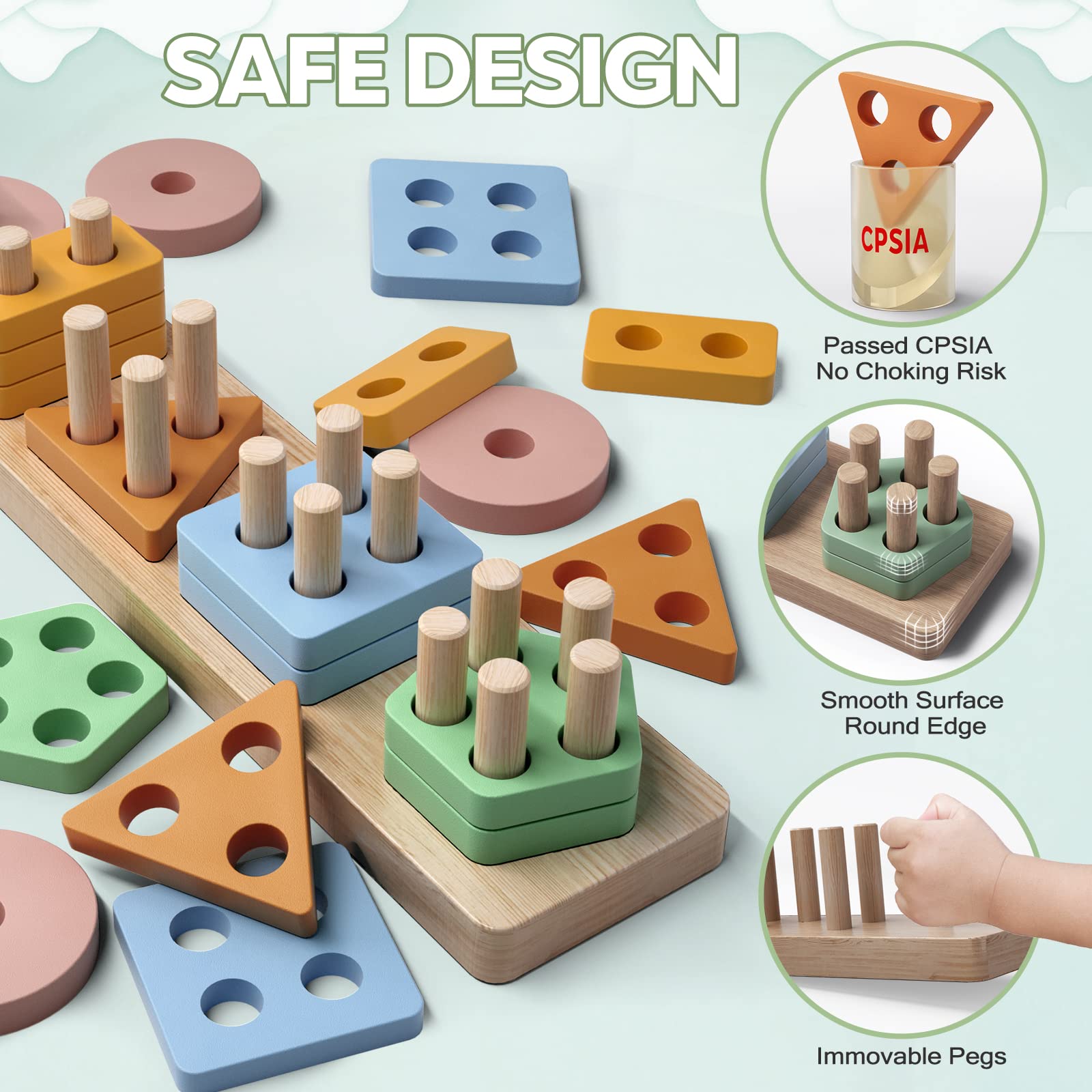 PEBIRA wooden stacking blocks collection supports fine motor and spatial thinking