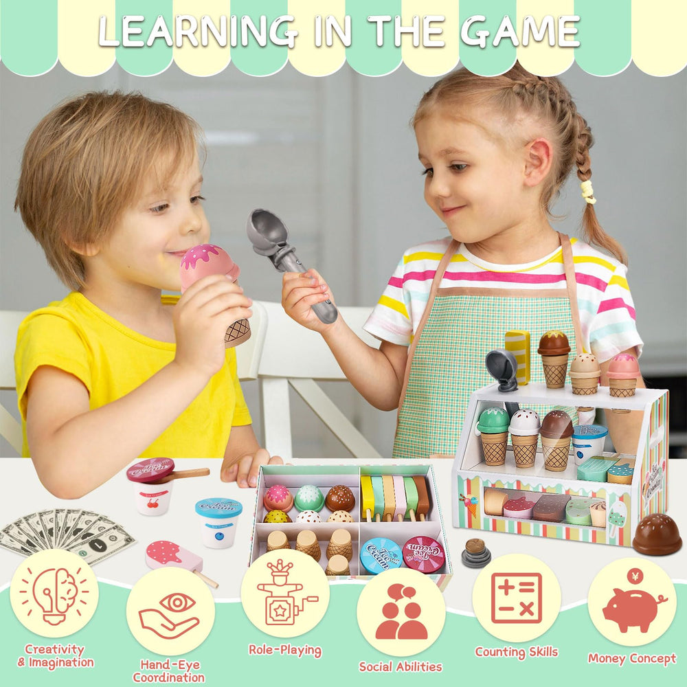 Peccvon menu and play money aid counting and pretend transactions.