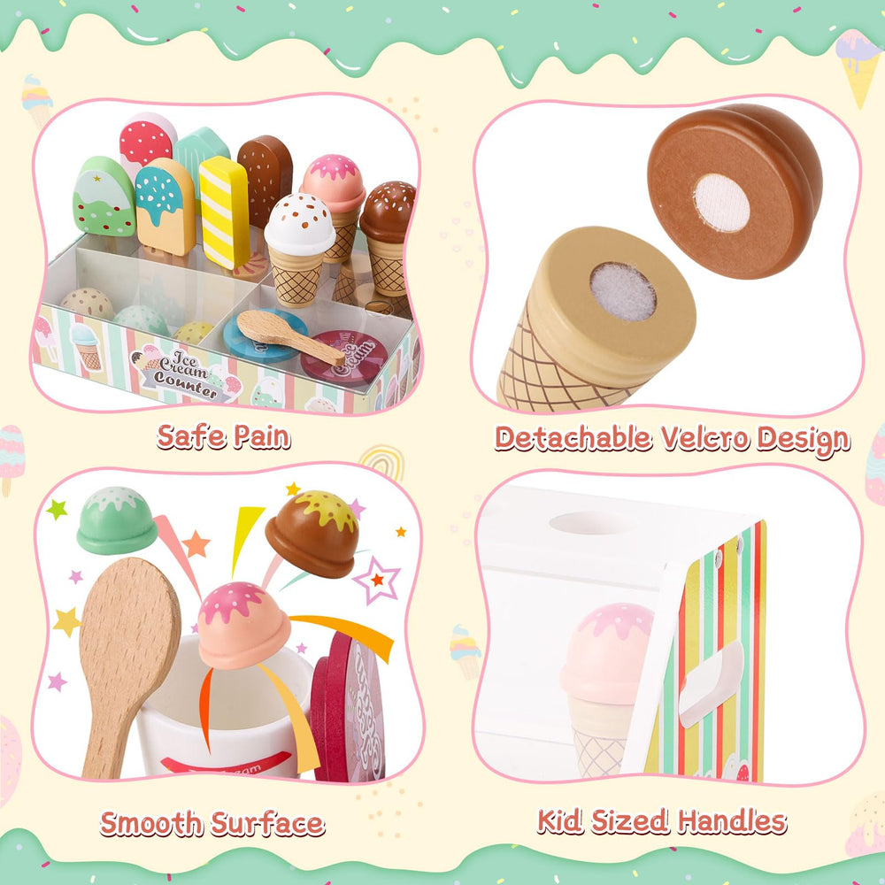 Peccvon popsicles set enhances hand-eye coordination in pretend kitchen.