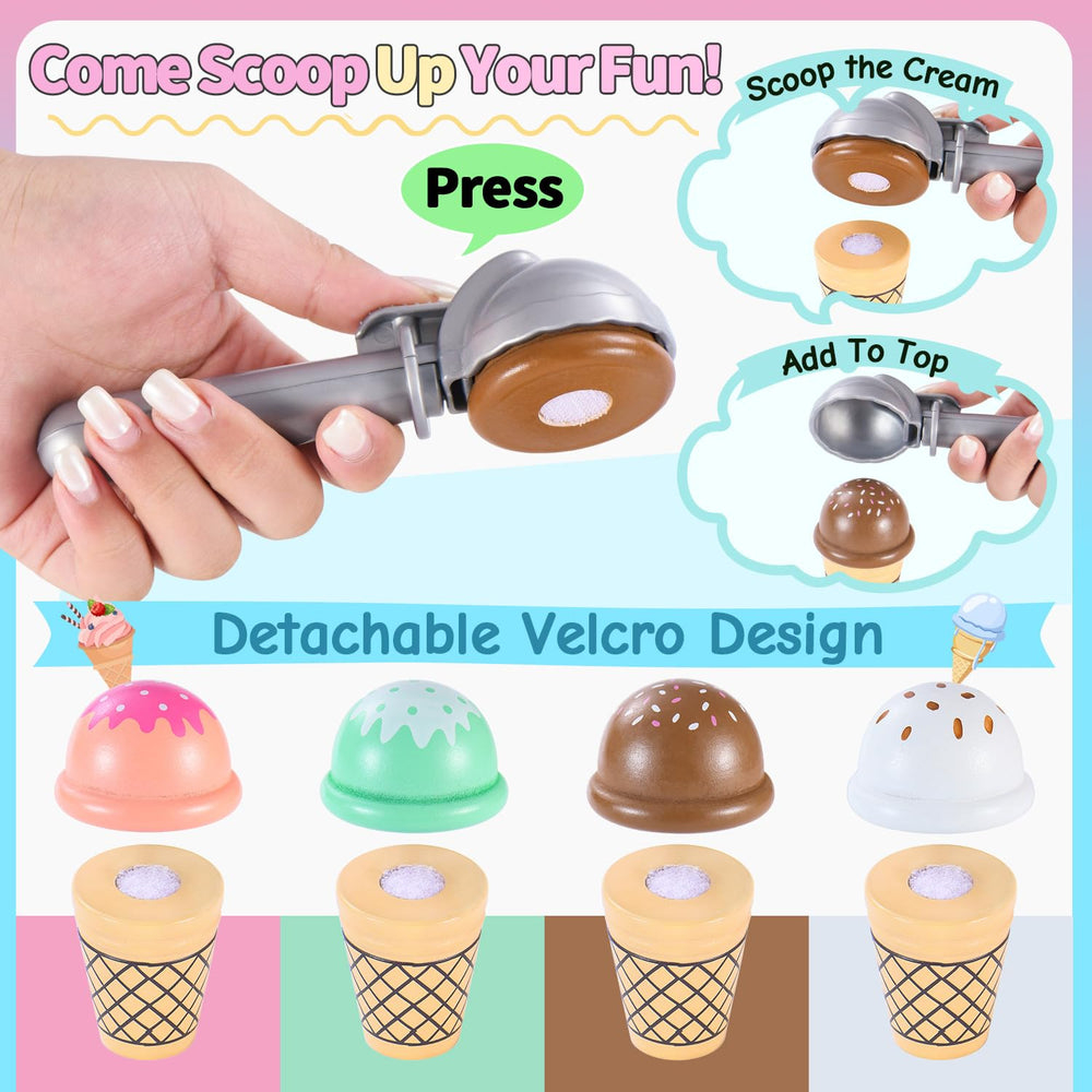 Peccvon wooden ice cream stand cones invite tactile pretend dessert making.