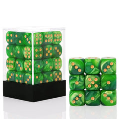 PECHOI 36 mini dice set in dark green and light green, ideal for travel-friendly games.