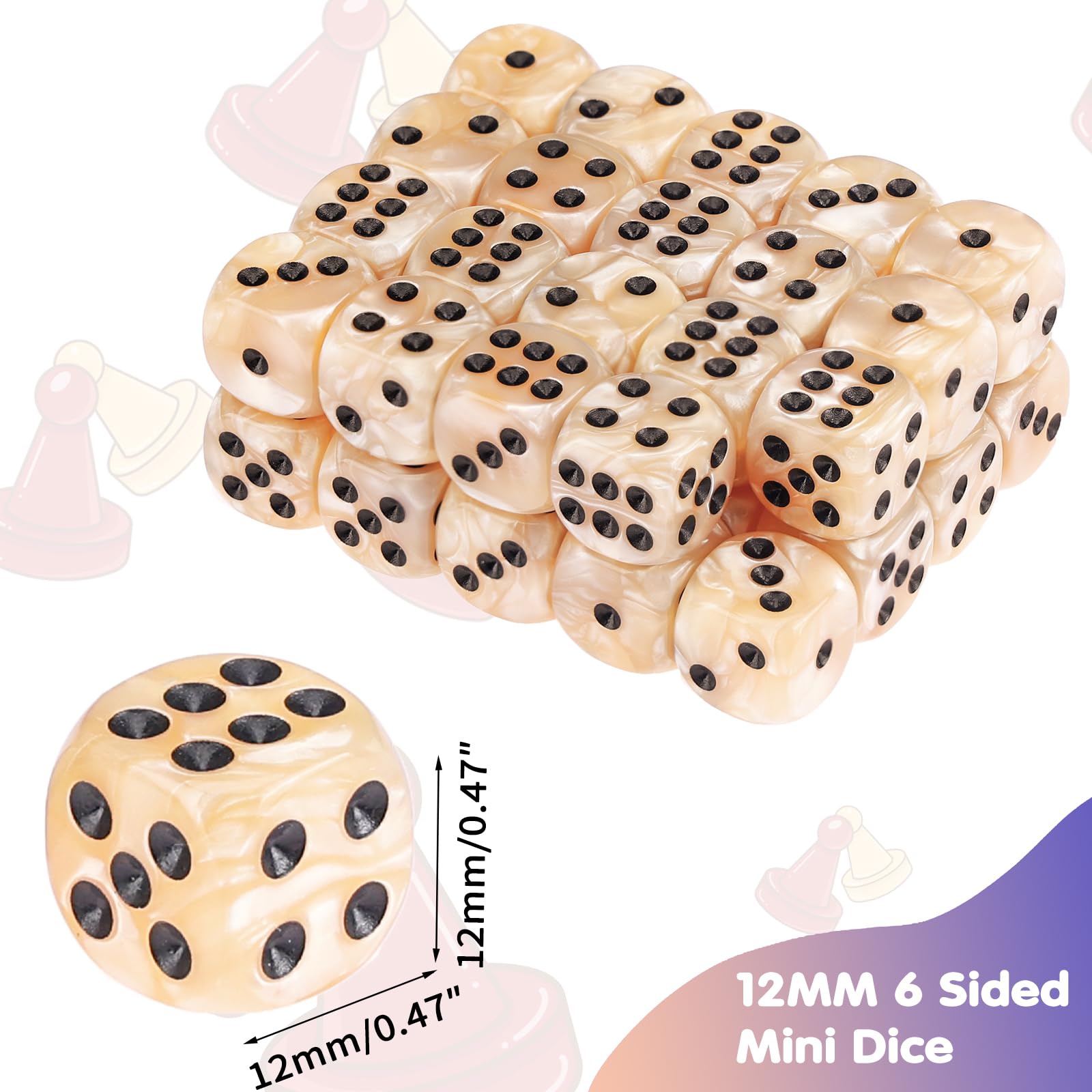 PECHOI pearl-pattern D6 dice close-up with vibrant colors and clear pips for quick rolls