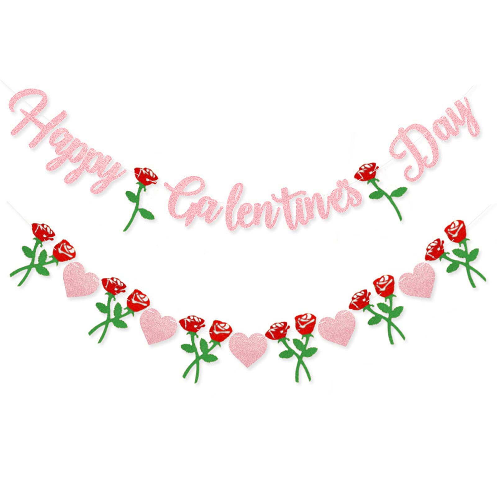 Peclek Happy Galentine's Banner with pink glitter letters for festive decor