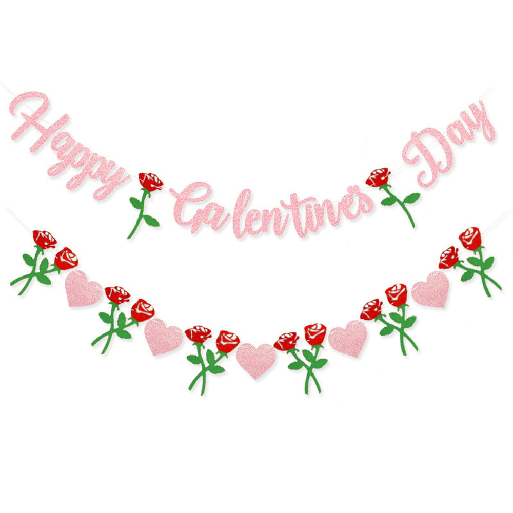 Peclek Happy Galentine's Banner with pink glitter letters for festive decor
