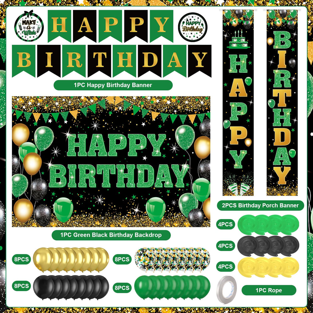 Peconal green-black birthday door banner welcomes guests with style