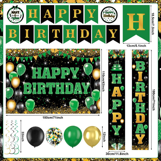 Peconal green-black birthday backdrop creates a striking photo wall