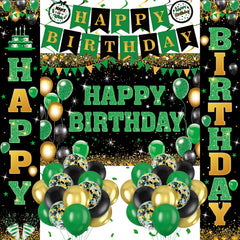 Peconal green-black birthday banner adds bold festivity to party spaces