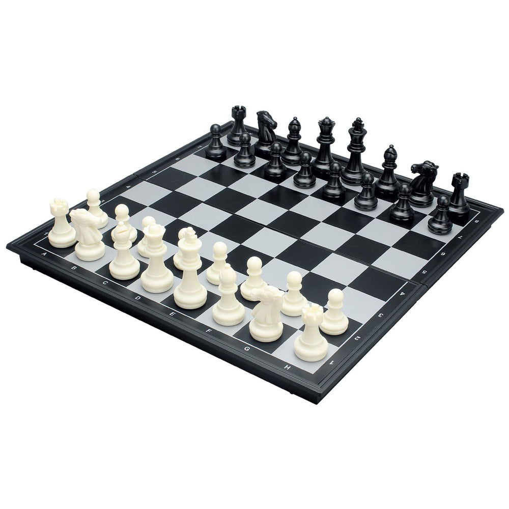 Pedolini travel chess set magnetic pieces stay secure during travel.