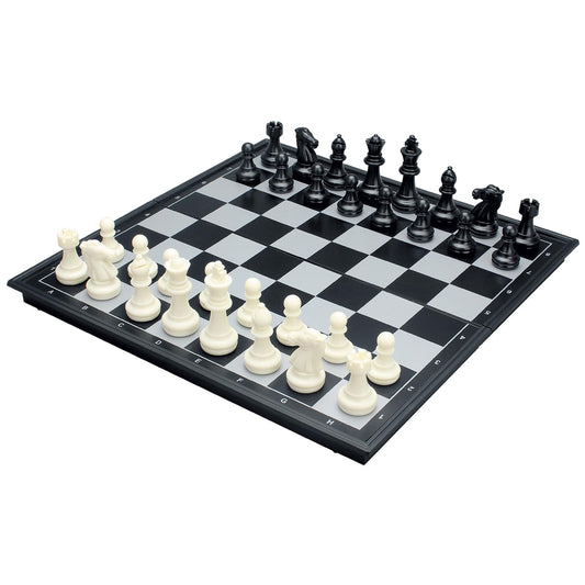 Pedolini travel chess set magnetic pieces stay secure during travel.