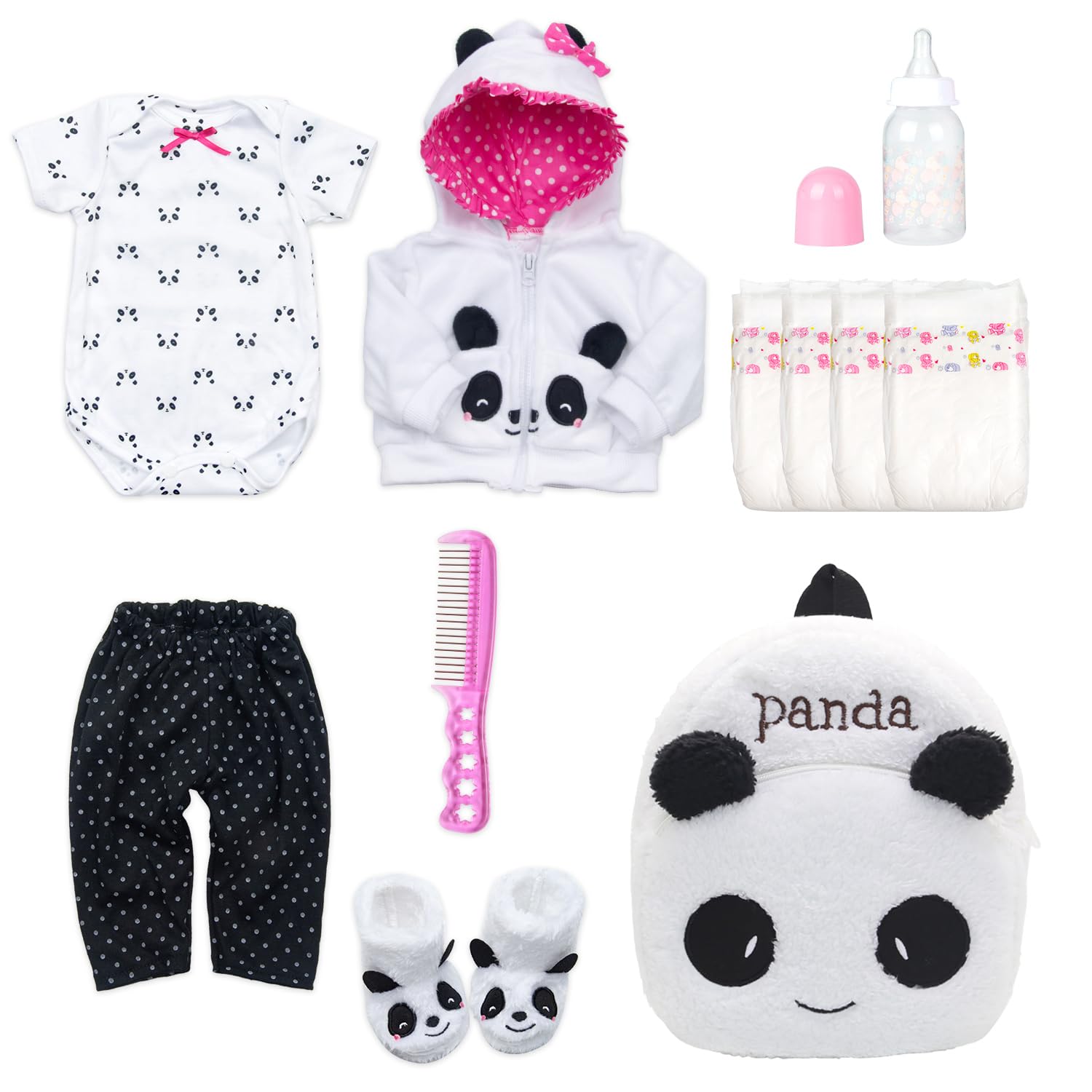 Pedolltree panda backpack—durable carrier for doll clothes during playtime.