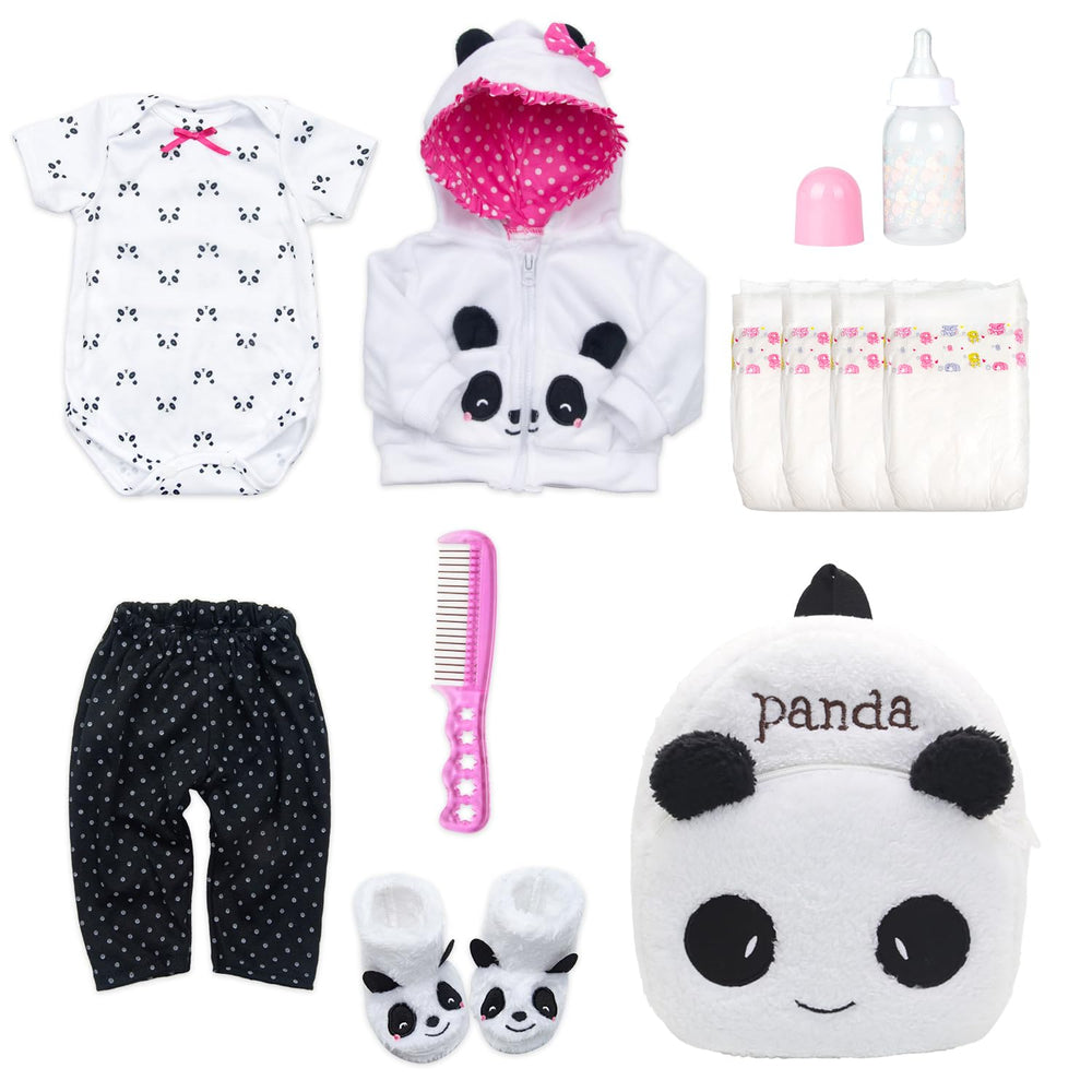 Pedolltree panda backpack—durable carrier for doll clothes during playtime.
