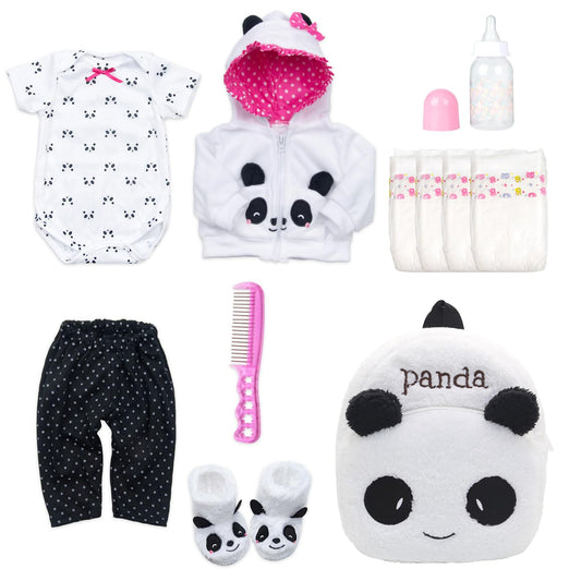 Pedolltree panda backpack—durable carrier for doll clothes during playtime.